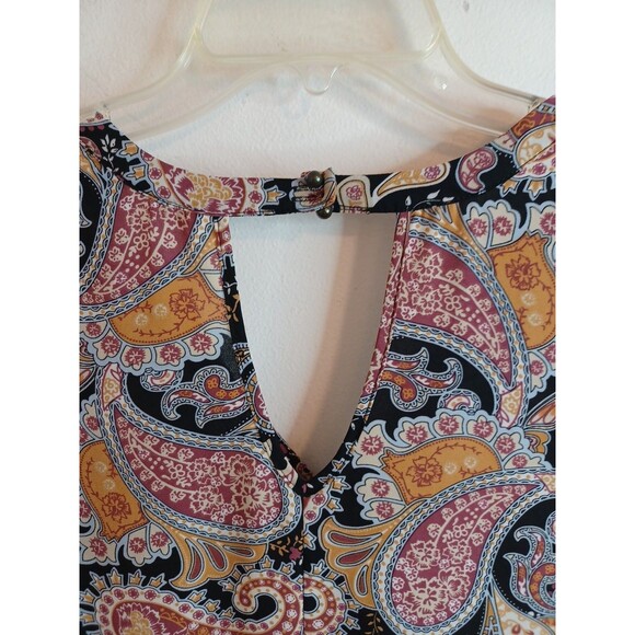 Daniel Rainn Pullover Tunic Top L Red Paisley Blouse Boho Peasant 3/4 Sleeves - Picture 7 of 9